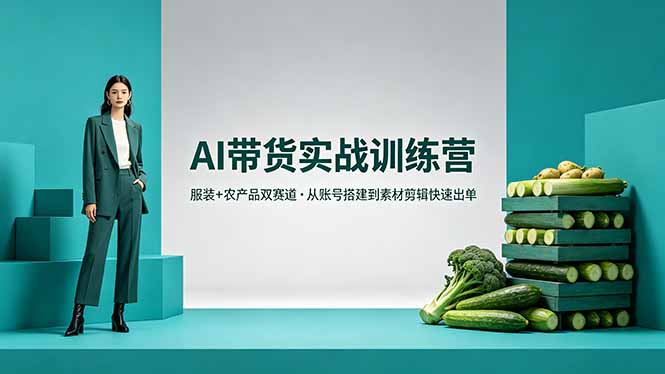 AI带货实战训练营，服装+农产品双赛道，从账号搭建到素材剪辑快速出单-财阁