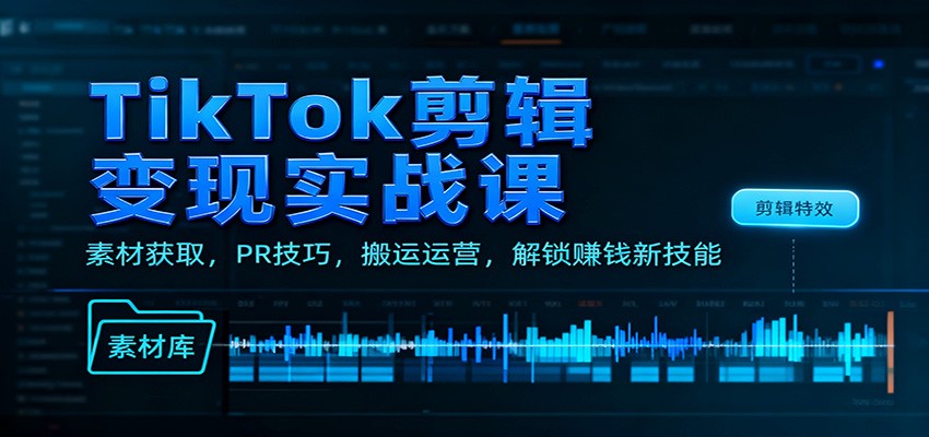 TikTok剪辑变现实战课：素材获取，PR技巧，搬运运营，解锁赚钱新技能-财阁