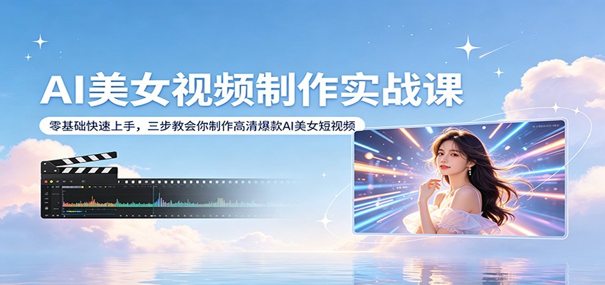 AI美女视频制作实战课：零基础快速上手，三步教会你制作高清爆款AI美女短视频-财阁