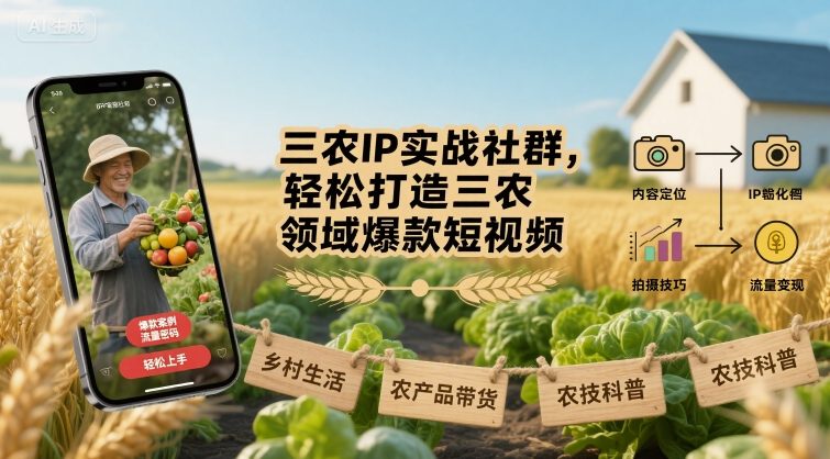 三农IP实战社群，轻松打造三农领域爆款短视频-财阁