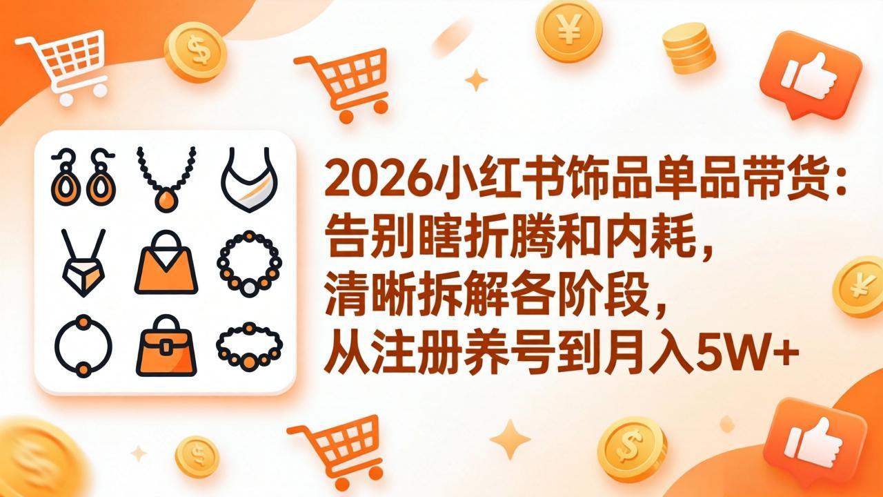 2026小红书饰品单品带货：告别瞎折腾和内耗，清晰拆解各阶段，从注册养号到月入5W+-财阁
