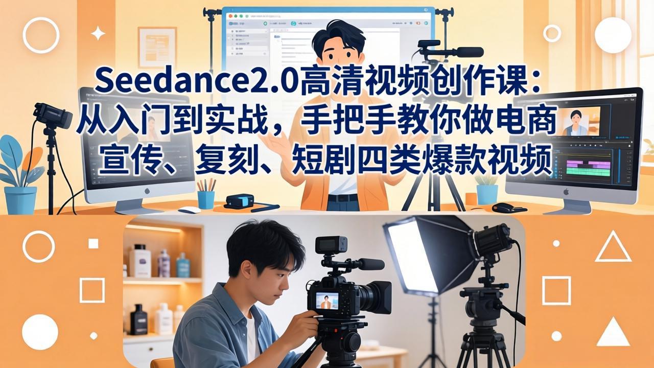 Seedance2.0高清视频创作课：从入门到实战，手把手教你做电商、宣传、复刻、短剧四类爆款视频-财阁