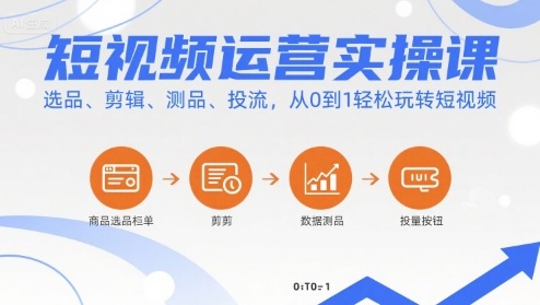 短视频运营实操课，选品、剪辑、测品、投流，从0到1轻松玩转短视频-财阁