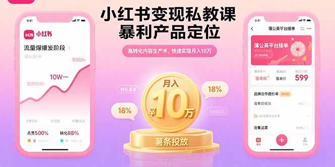 小红书变现私教课，暴利产品定位，高转化内容生产术，快速实现月入10万-财阁
