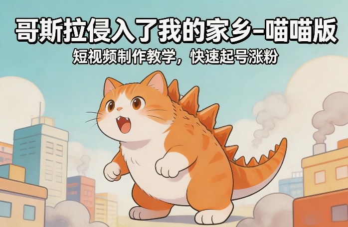 哥斯拉侵入了我的家乡–喵喵版短视频制作教学，快速起号涨粉-财阁