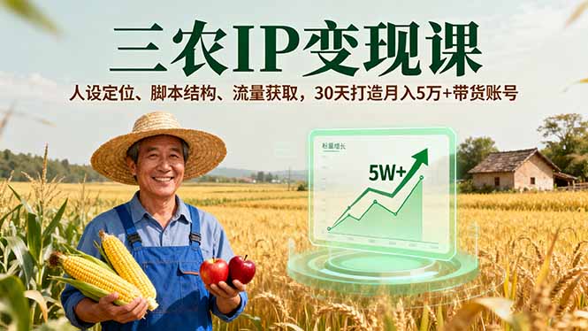 三农IP变现课，人设定位、脚本结构、流量获取，30天打造月入5万+带货账号-财阁