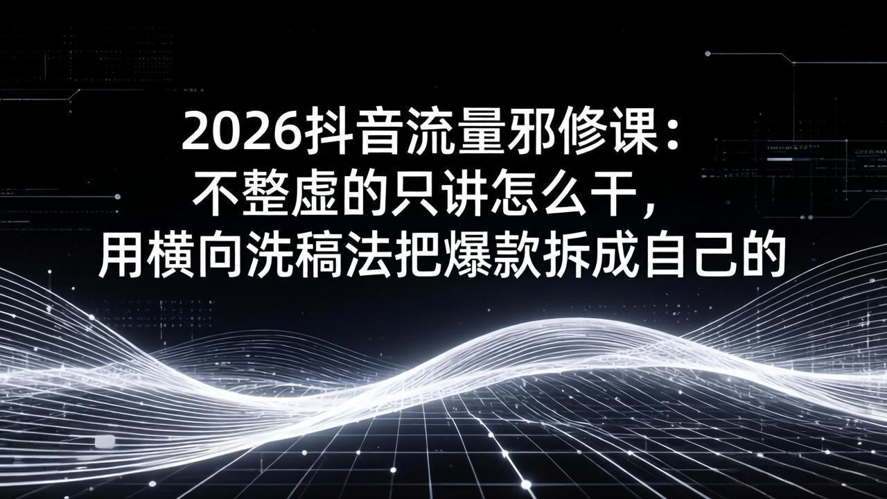 2026抖音流量邪修课：不整虚的只讲怎么干，用横向洗稿法把爆款拆成自己的-财阁