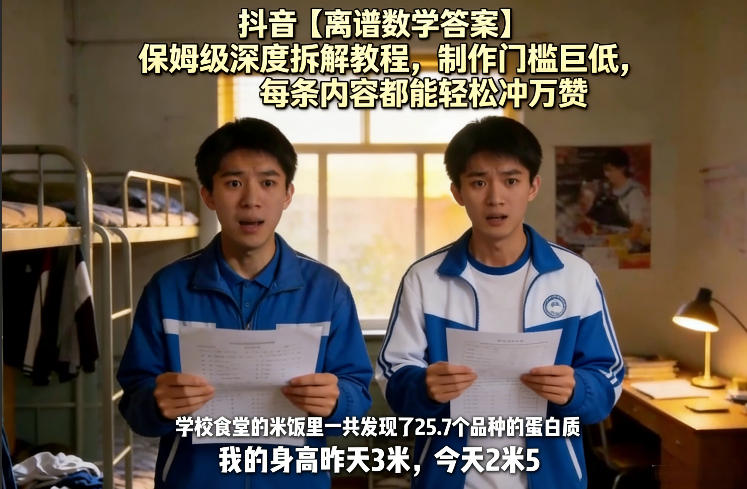 抖音【离谱数学答案】保姆级深度拆解教程，制作门槛巨低，每条内容都能轻松冲万赞，附详细步骤-财阁