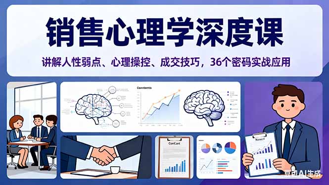 销售心理学深度课，讲解人性弱点、心理操控、成交技巧，36个密码实战应用-财阁