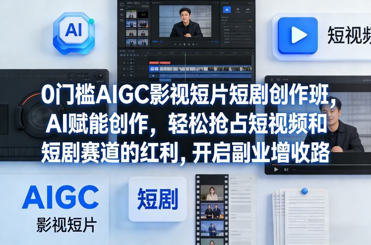 0门槛AIGC影视短片短剧创作班,AI赋能创作,轻松抢占短视频和短剧赛道的红利,开启副业增收路-财阁