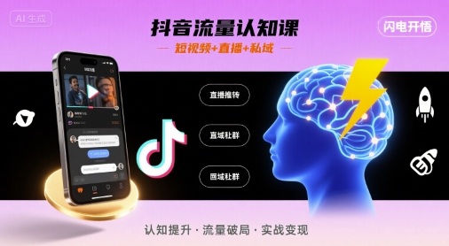抖音流量认知课，短视频+直播+私域，认知提升，闪电开悟-财阁