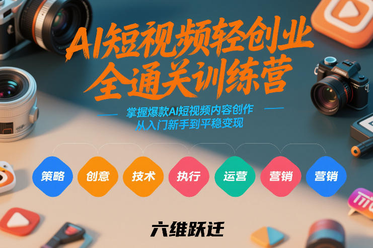 AI短视频轻创业全通关训练营，掌握爆款AI短视频内容创作，从入门新手到平稳变现的六维跃迁-财阁