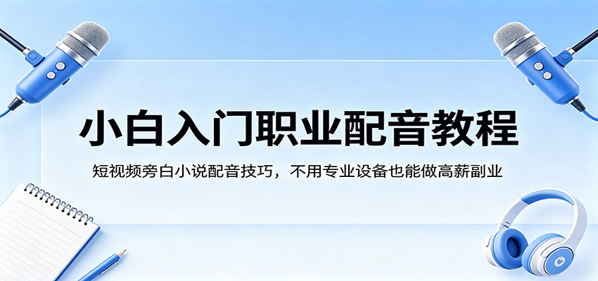 小白入门职业配音教程，短视频旁白小说配音技巧，不用专业设备也能做高薪副业-财阁