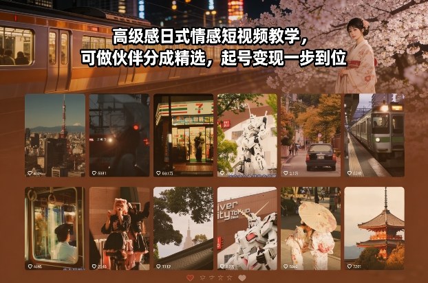 高级感日式情感短视频教学,可做伙伴分成精选,起号变现一步到位-财阁