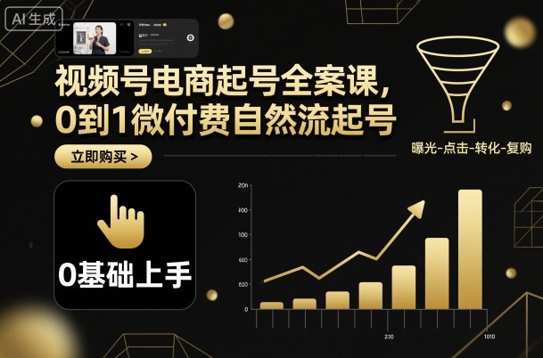 视频号电商起号全案课，0到1微付费自然流起号-财阁