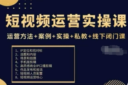 短视频运营实操课，运营方法+案例+实操+私教+线下闭门课-财阁