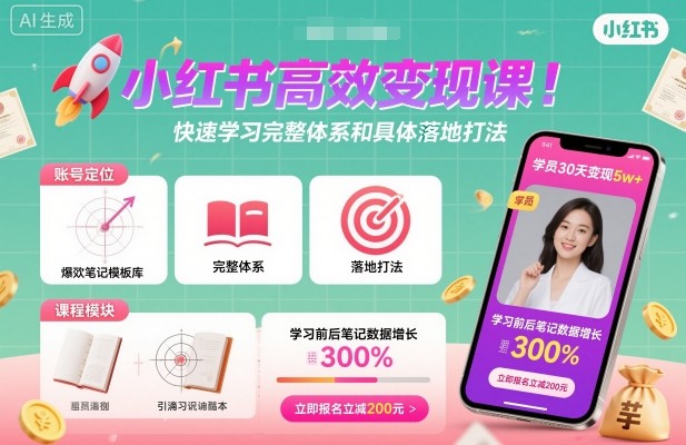 小红书高效变现课,快速学习小红书完整体系和具体落地打法-财阁