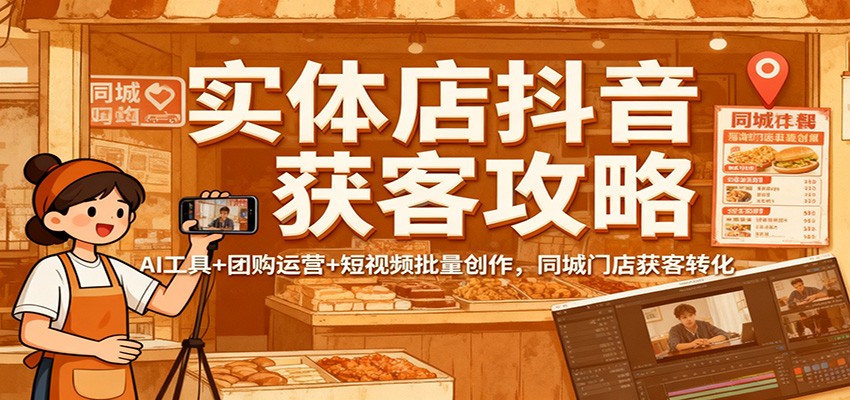 实体店抖音获客攻略：AI工具+团购运营+短视频批量创作，同城门店获客转化-财阁