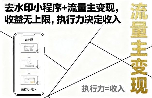 去水印小程序+流量主变现，收益无上限，执行力决定收入-财阁
