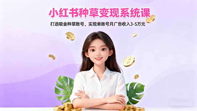 小红书种草变现系统课：打造吸金种草账号，实现单账号月广告收入3-5万元-财阁