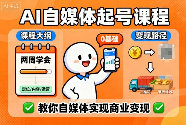 AI自媒体起号课程，0基础小白两周学会，教你自媒体实现商业变现-财阁