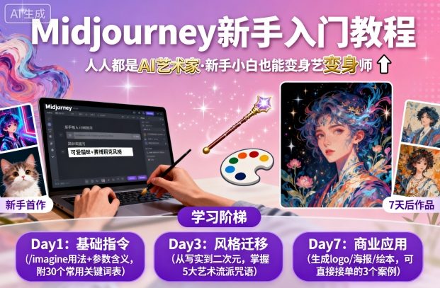 midjourney新手入门教程：人人都是AI艺术家，新手小白也能变身艺术大师-财阁
