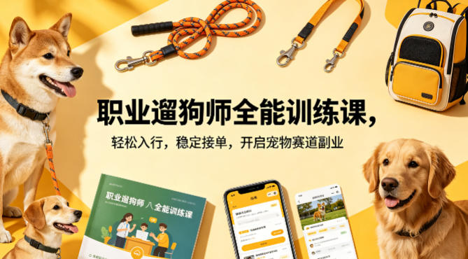 职业遛狗师全能训练课，轻松入行，稳定接单，开启宠物赛道副业-财阁