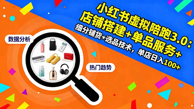小红书虚拟陪跑3.0：店铺搭建+单品服务+细分铺货+选品技术，单店日入100+-财阁