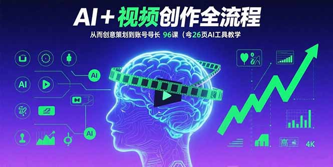 AI+短视频创作全流程：从创意策划到账号增长，96节课(含26项AI工具教学-财阁