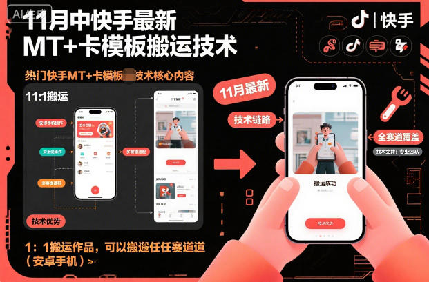 11月中快手最新MT+卡模板搬运技术，1：1搬运作品，可以搬运任何赛道(安卓手机)-财阁