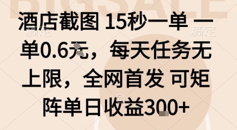 酒店截图15秒一单，一单0.6米，每天任务无上限，全网首发可矩阵单日收益3张【揭秘】-财阁