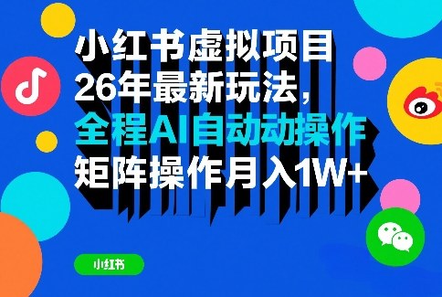 小红书虚拟项目26年最新玩法，全程AI自动操作，矩阵操作月入1W＋【揭秘】-财阁