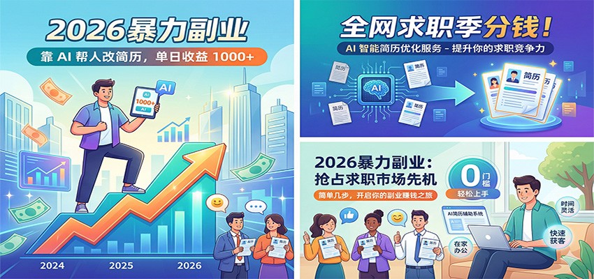 2026暴力副业：靠AI帮人改简历，单日收益1000+，全网求职季分钱-财阁