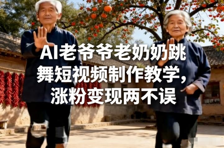 AI老爷爷老奶奶跳舞短视频制作教学，涨粉变现两不误-财阁