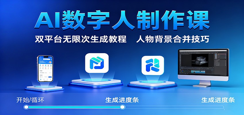 AI数字人制作课：双平台无限次生成教程，人物背景合并技巧-财阁