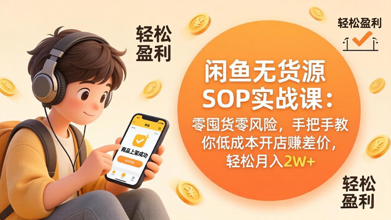 闲鱼无货源SOP实战课：零囤货零风险，手把手教你低成本开店赚差价，轻松月入2w+-财阁