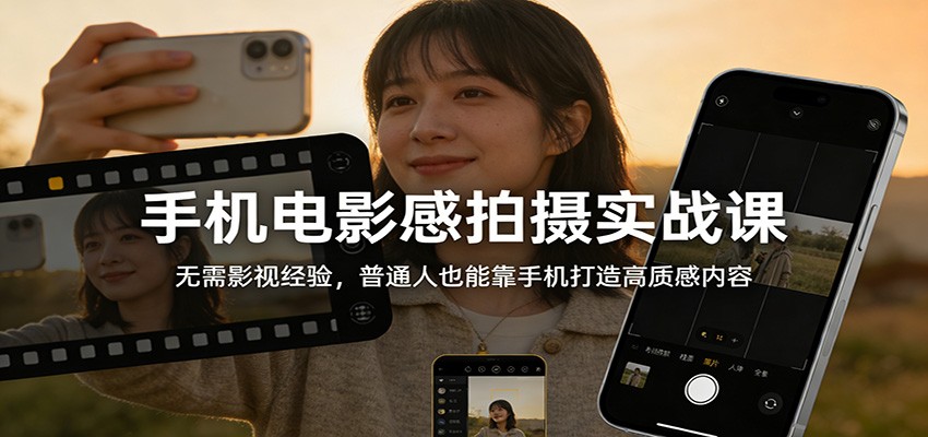 手机电影感拍摄实战课：无需影视经验，普通人也能靠手机打造高质感内容-财阁