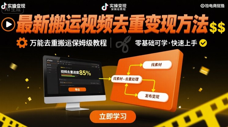 最新搬运视频去重变现方法，万能去重搬运保姆级教程-财阁
