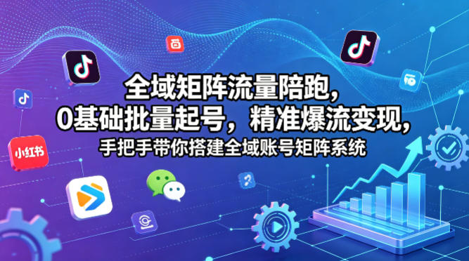 全域矩阵流量陪跑，0基础批量起号，精准爆流变现，手把手带你搭建全域账号矩阵系统-财阁