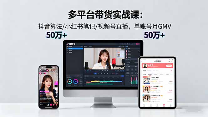 多平台带货实战课18.0：抖音算法/小红书笔记/视频号直播，单账号月GMV50w+-财阁