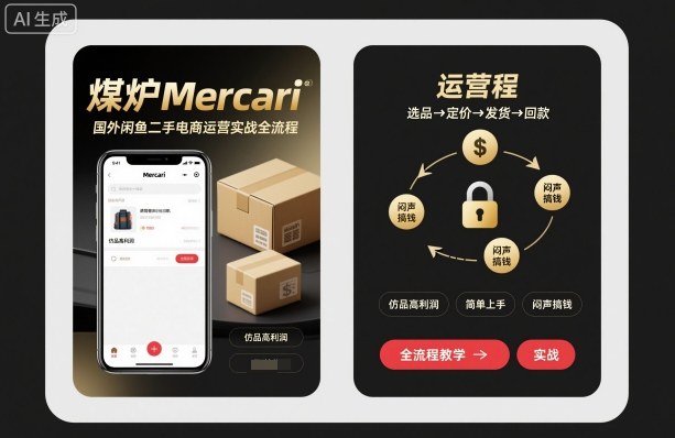 煤炉Mercari国外闲鱼二手电商运营实战全流程，仿品高利润，简单上手，闷声搞钱-财阁