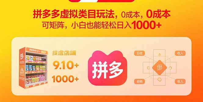 拼多多虚拟类目玩法，0成本，可矩阵，小白也能轻松日入1000+-财阁