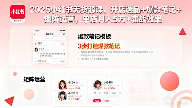 2025小红书无货源课，开店选品+爆款笔记+矩阵运营，单店月入5万+实战效果-财阁