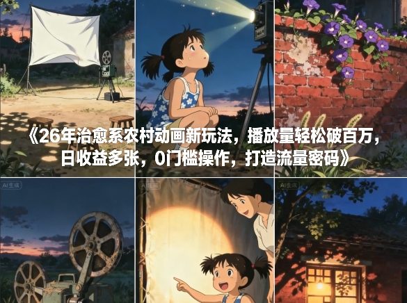 26年治愈系农村动画新玩法，播放量轻松破百万，日收益多张，0门槛操作，打造流量密码-财阁