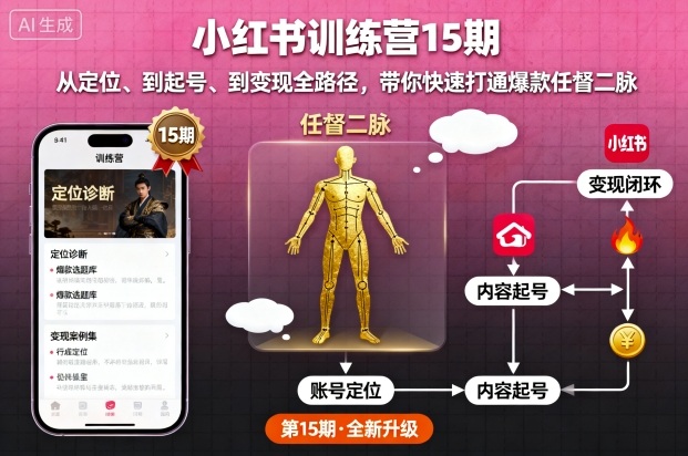 小红书训练营15期，从定位、到起号、到变现全路径，带你快速打通爆款任督二脉-财阁