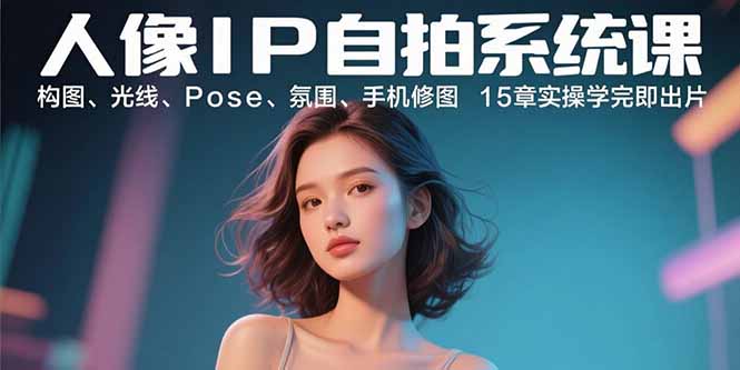 人像IP自拍系统课：构图、光线、Pose、氛围、手机修图 15章实操学完即出片-财阁