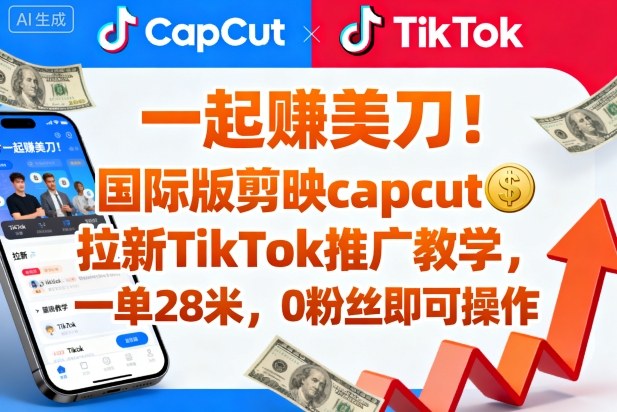 一起賺美刀！国际版剪映capcut拉新TikTok推广教学，一单28米，0粉丝即可操作(附推广入口和教学)-财阁