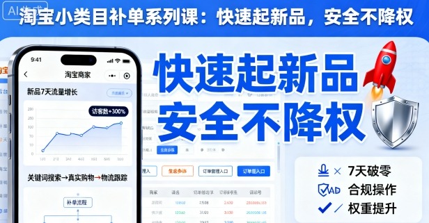 淘宝小类目补单系列课，快速起新品，安全不降权-财阁